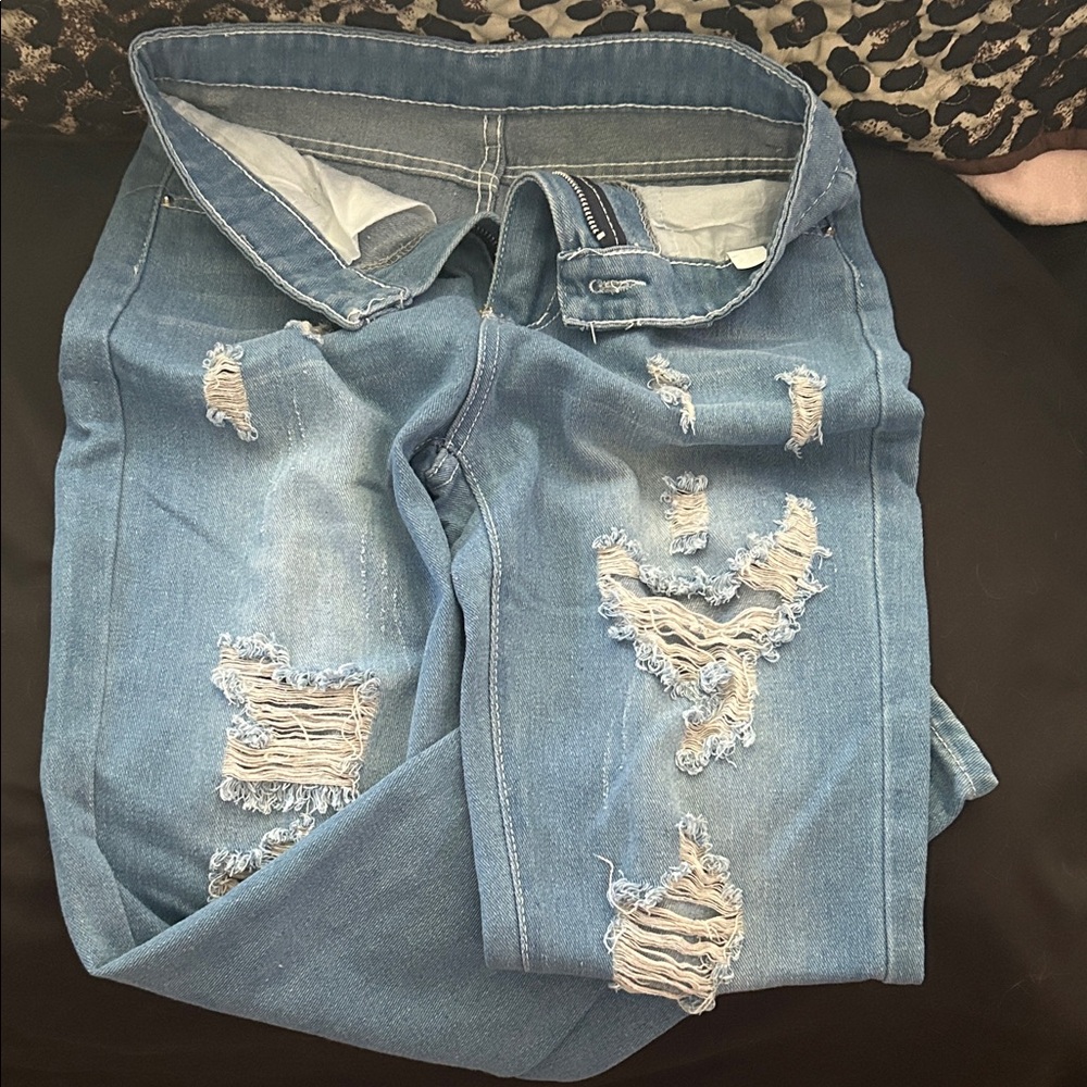 Chaps Women's Distressed Blue Boyfriend Jeans